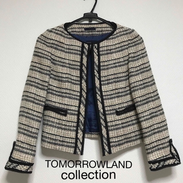 TOMORROWLAND   高級品 TOMORROWLAND ツイード ノーカラージャケットの