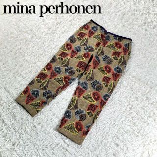 極美品】ミナペルホネン hana no mi リネン混刺繍総柄カジュアルパンツ-