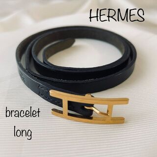 エルメス(Hermes)のエルメス ブレスレット レザー ブラック アピ 3 バングル ゴールド(ブレスレット/バングル)