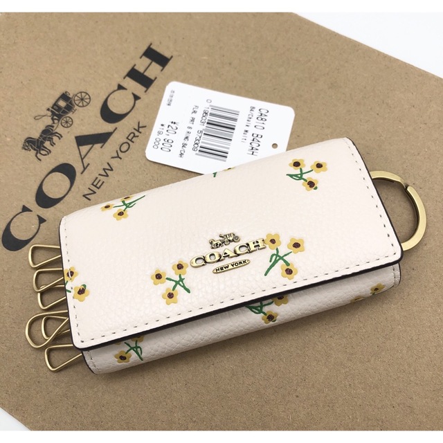 【COACH☆新品】6 リング キー ケース ウィズ フローラル☆ホワイト☆