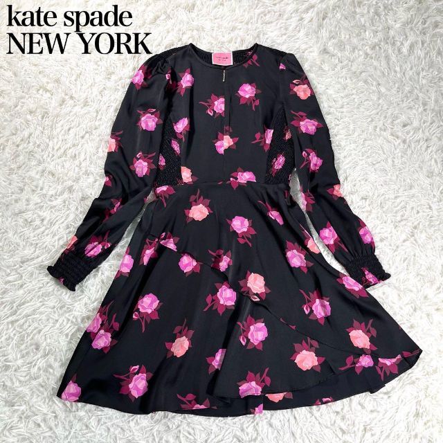 取寄 【極美品】kate spade NEW YORK 花柄シャーリングワンピース