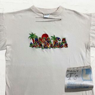 KiT ビンテージ 90s  白 ジャマイカ　刺繍　レゲエ　ラスタ Tシャツ(Tシャツ/カットソー(半袖/袖なし))