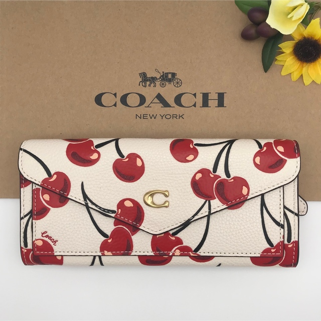 財布COACH ★大人気★ ウィンソフトウォレット チェリープリント チョーク 新品