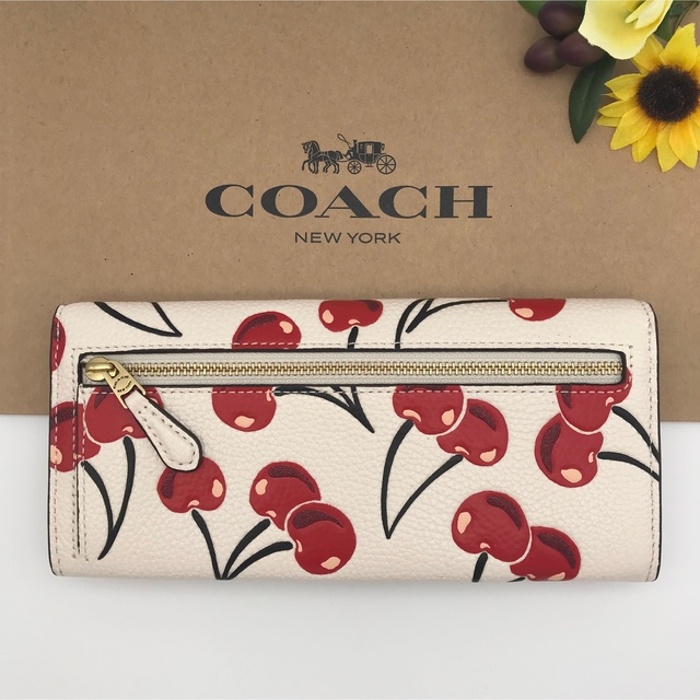 COACH ★大人気★ ウィンソフトウォレット チェリープリント チョーク 新品