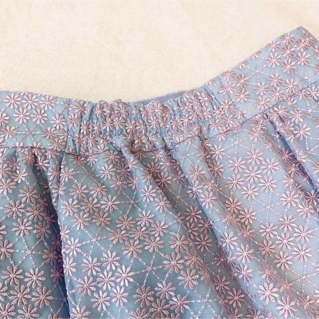 TOCCA スカート プリーツ 花柄 刺繍 ウエストゴム 0 水色×ピンク
