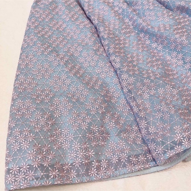 TOCCA スカート プリーツ 花柄 刺繍 ウエストゴム 0 水色×ピンク