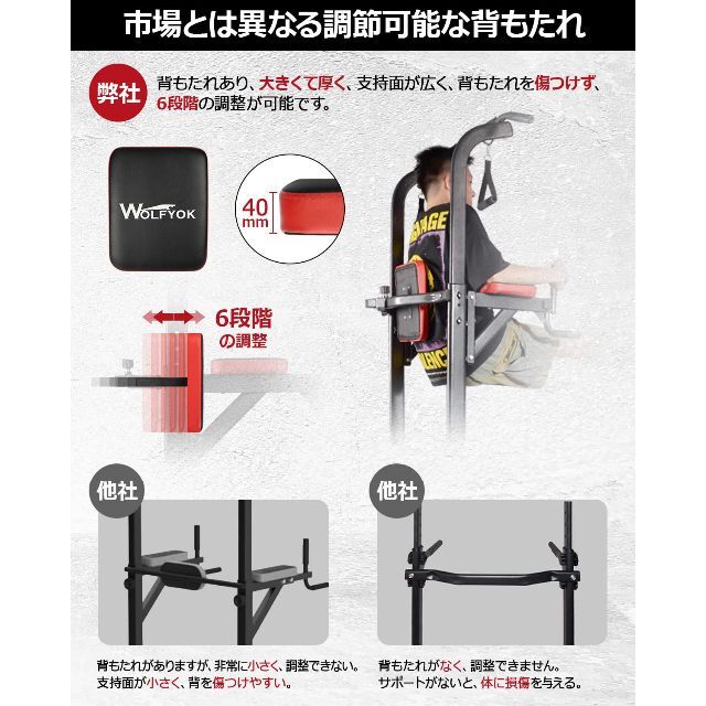 【色:ブラック+レッド】Wolfyok 懸垂マシン 【 耐荷重180kg 高さ1 スポーツ/アウトドアのトレーニング/エクササイズ(トレーニング用品)の商品写真