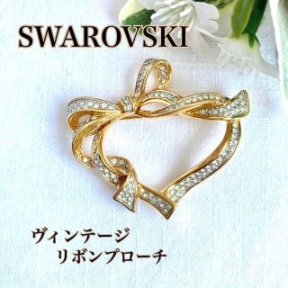 SWARVSKI スワロフスキー ブローチ シルバー ライトブルー 水色 リボン