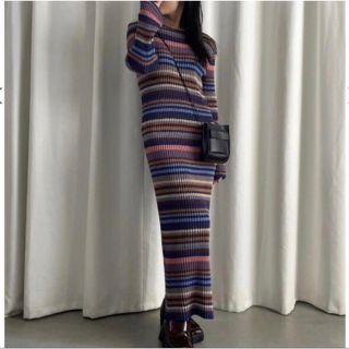 アメリヴィンテージ(Ameri VINTAGE)の【新品タグ付き】MULTI BORDER KNIT DRESS(ロングワンピース/マキシワンピース)