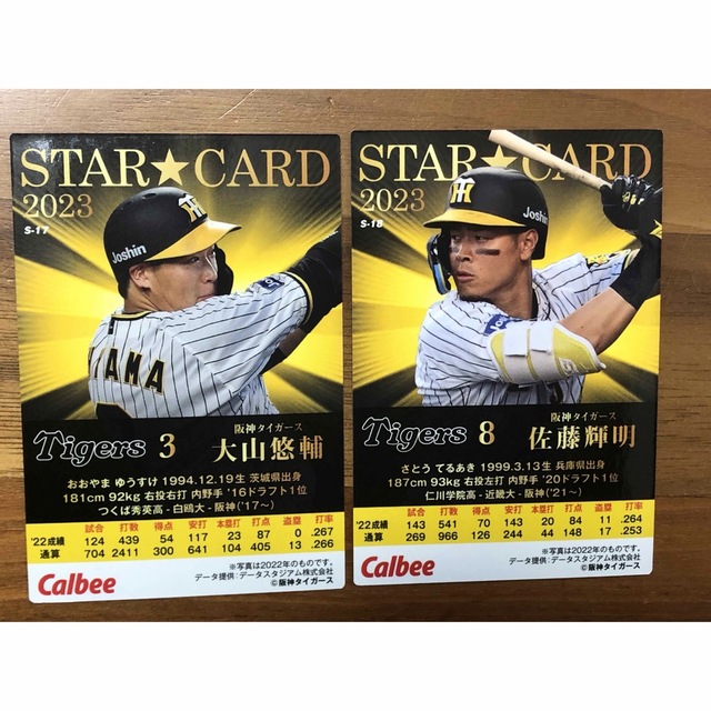 阪神タイガース(ハンシンタイガース)の大山　佐藤　プロ野球チップス2023 阪神タイガース エンタメ/ホビーのトレーディングカード(シングルカード)の商品写真