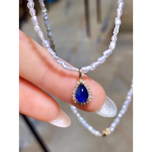 大切な パール ブルーサファイア 天然 ダイヤ ¥ k18 ネックレス1.08ct
