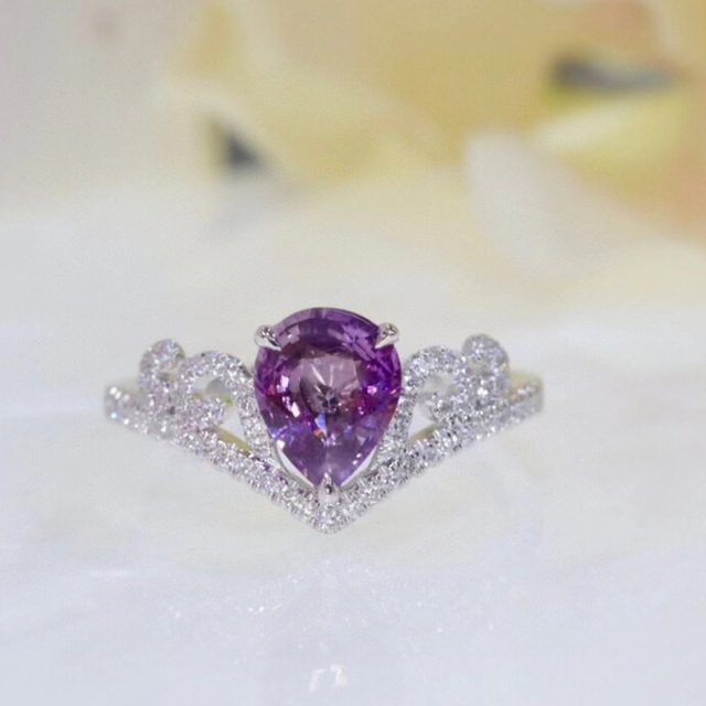 天然非加熱ピンクパープル サファイア ダイヤ リング1.06ct k18 f
