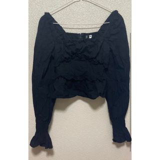 エイチアンドエム(H&M)のH&Mエイチアンドエム黒ブラックコットンレースショート丈トップス長袖ぽわん小さめ(シャツ/ブラウス(長袖/七分))