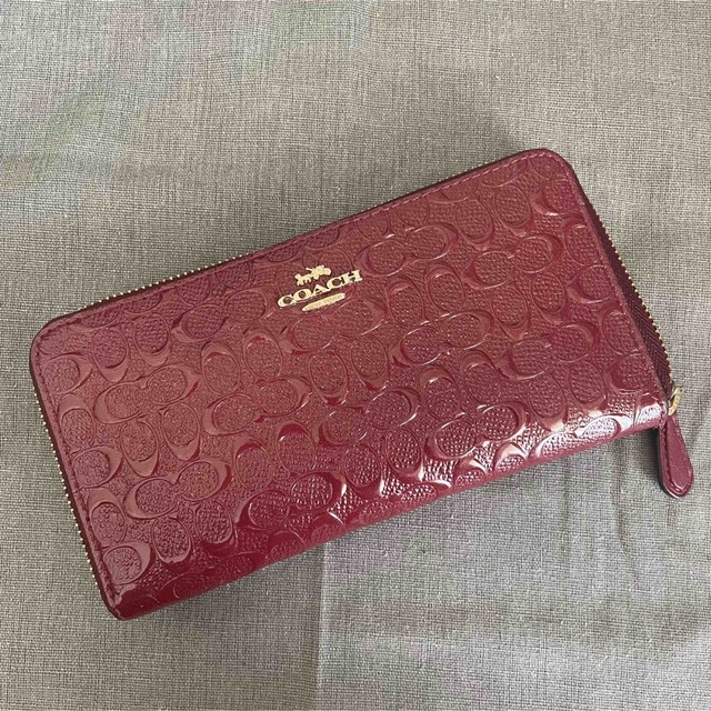 COACH/コーチ 長財布 シグネチャー × エナメル ワインレッド-