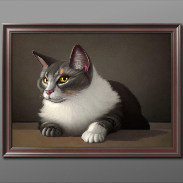 開運猫 額付「グラフィックアートピクチャー」絵画風 風水、開運アップ | フリマアプリ ラクマ