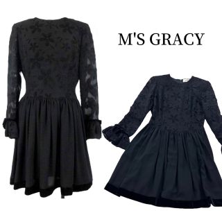 M'S GRACY - M'S GRACY ワンピース 花柄 袖フリル ベロア リボン 大人