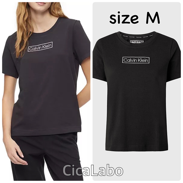 Calvin Klein(カルバンクライン)の【新品】カルバンクライン Tシャツ ヘリテージロゴ ブラック M レディースのトップス(Tシャツ(半袖/袖なし))の商品写真