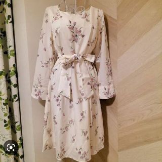 ミッシュマッシュ(MISCH MASCH)のミッシュマッシュ7分‪袖花柄パープルワンピース美品(ひざ丈ワンピース)