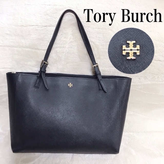 美品Tory Burch トートバッグ エマーソン サフィアーノ ブラック