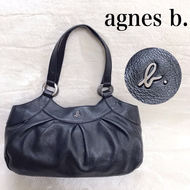 美品 agnes b. オールレザー ショルダーバッグ トートバッグ ドット 黒