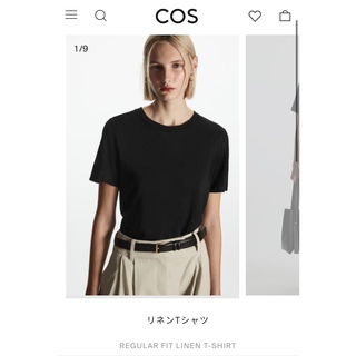 コス(COS)のCOS コス　トップス　リネンシャツ　黒(カットソー(半袖/袖なし))