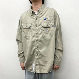 カーハート(carhartt)のUS古着 カーハート carhartt FR ワークシャツ ボタンダウン 長袖 ワッペン フレームレジスタント サイズ：メンズ XL ベージュ 【中古】(シャツ)