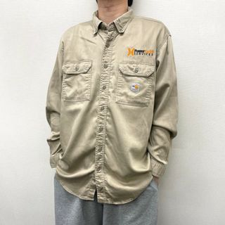 カーハート(carhartt)のUS古着 カーハート carhartt FR ワークシャツ ボタンダウン 長袖 Power Grid SERVICES 刺繍 フレームレジスタント サイズ：メンズ XL ベージュ 【中古】(シャツ)