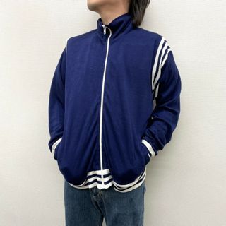 70's～80's US古着 the sports scene アクリル ジャージ トラックジャケット ジップアップ 長袖 ヴィンテージ サイズ：メンズ L ネイビー×ホワイト 【中古】(その他)