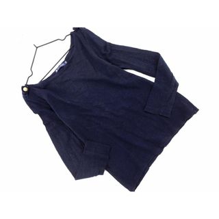 プチバトー(PETIT BATEAU)のPETIT BATEAU プチバトー リネン100% 金ボタン カットソー sizeXXS/濃紺 ■◇ レディース(カットソー(長袖/七分))