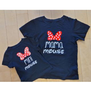 美品♡親子お揃いTシャツ♡ミニーちゃん　ペア　2点セット　90　M　黒(Tシャツ/カットソー)