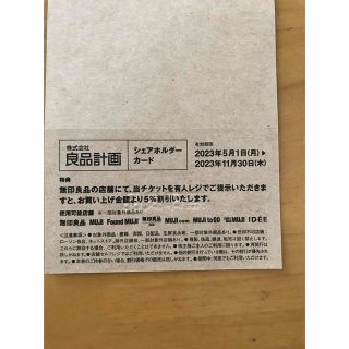 ムジルシリョウヒン(MUJI (無印良品))の無印良品 株主優待券 シェアホルダーカード(ショッピング)