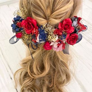 赤×ネイビー 髪飾り ヘッドドレスの通販 by kiko's house｜ラクマ