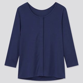 ユニクロ(UNIQLO)の新品未開封ユニクロ　前あきUネック八分袖Tシャツ　ワンタッチネイビーL 介護授乳(Tシャツ(長袖/七分))