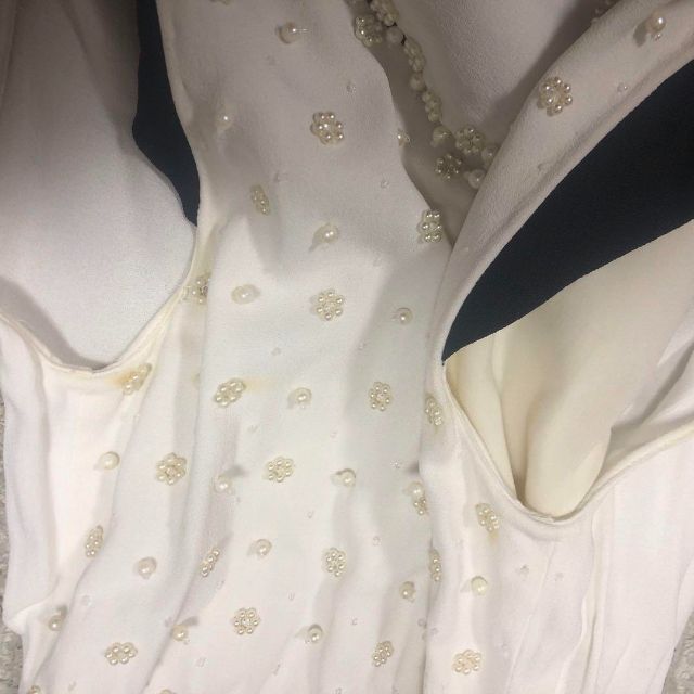 良品】MIU MIU 白襟ビジューワンピース バイカラー 36 膝丈 【一部予約