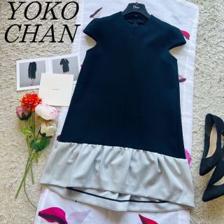 【美品】YOKO CHAN バイカラーワンピース 36 ネイビー グレー フレア