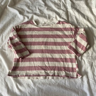 ザラキッズ(ZARA KIDS)のZARA baby ボーダーロングTシャツ 98 ピンク ホワイト(Tシャツ/カットソー)
