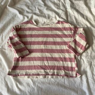 ザラキッズ(ZARA KIDS)のZARA baby ボーダーロングTシャツ 98 ピンク ホワイト(Tシャツ/カットソー)