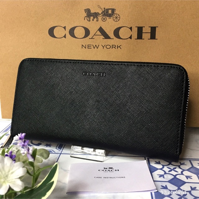 COACH - コーチ 長財布 サフィアーノ シンプル ブラック 【新品】の