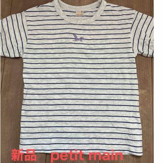 プティマイン(petit main)の新品　petit main 恐竜刺しゅうボーダーTシャツ　サイズ120(Tシャツ/カットソー)