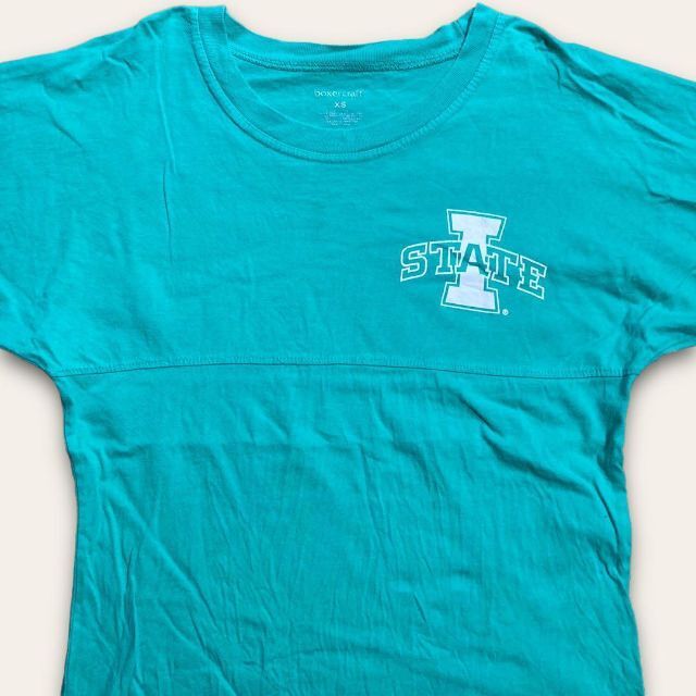 SWX 古着 青緑 アメリカ　USA　カレッジ　背面プリント 長袖　Tシャツ メンズのトップス(Tシャツ/カットソー(七分/長袖))の商品写真