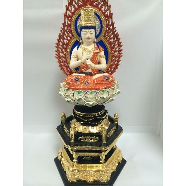新品 大日如来 柘植 仏像/木彫り 彩色切金