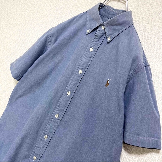 正規品 ラルフローレン ボタンダウンシャツ 半袖 ブルー系 マルチポニー刺繍 S