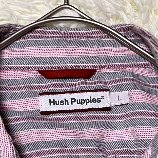 Hush Puppies(ハッシュパピー)のハッシュパピー♢﻿ 長袖 カットソーシャツ 刺繍ロゴ ストライプ柄 大きいサイズ メンズのトップス(シャツ)の商品写真