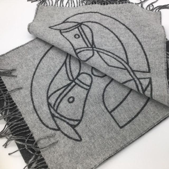 HERMES エルメス アントルラック エケストル マフラー グレー カシミア