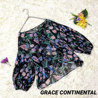 グレースコンチネンタル(GRACE CONTINENTAL)の希少☆グレースコンチネンタル♡長袖 ブラウスシャツ ボリューム袖 総柄 花柄 S(シャツ/ブラウス(長袖/七分))