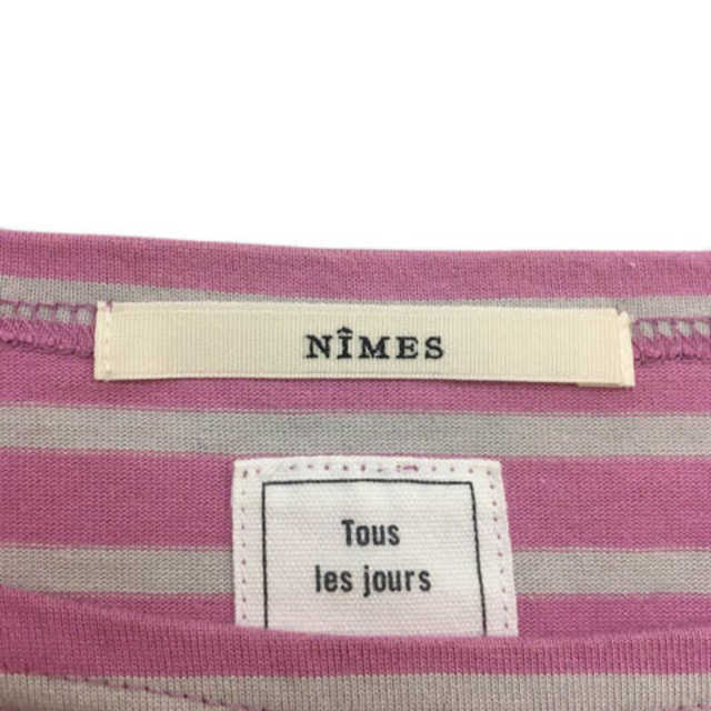 NIMES(ニーム)のニーム カットソー Tシャツ プルオーバー ボーダー 刺繍 長袖 0 ピンク レディースのトップス(カットソー(長袖/七分))の商品写真