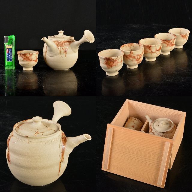 煎茶道具 常滑焼 谷川仁作 白泥藻掛 茶器 急須 茶碗 共箱 D 煎茶道具 常滑焼 谷川仁作 白泥藻掛 茶器 急須 茶碗 共箱 D