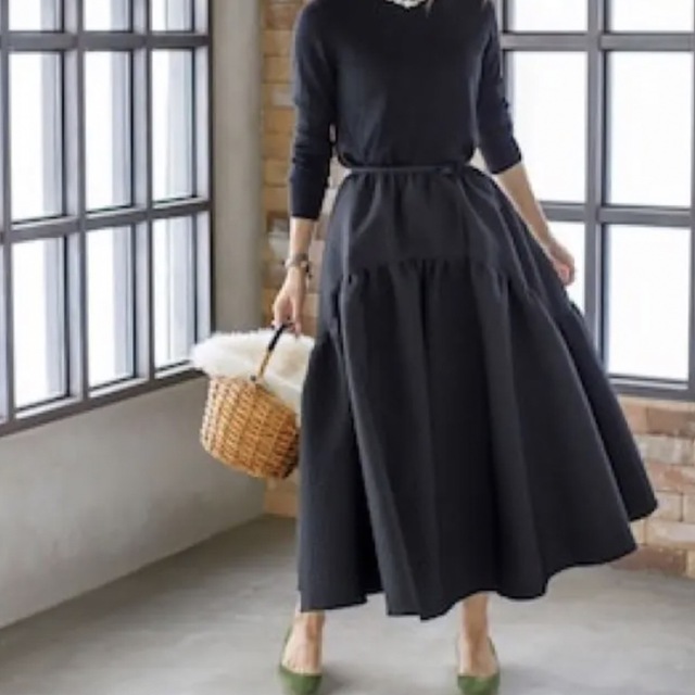 ロングスカート【美品】Blulea New Jacquard skirt ブラック 38