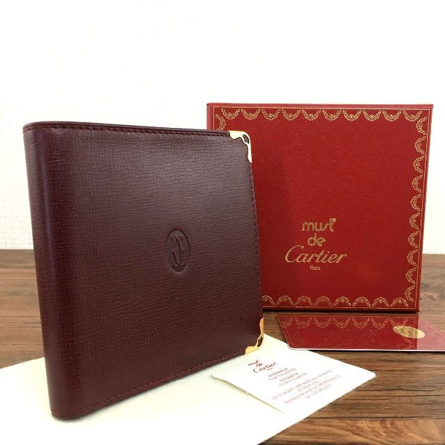 極美品 Cartier 二つ折り財布 L3000165 ボルドー 269