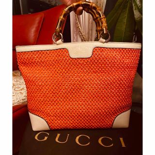 グッチ(Gucci)のセール　GUCCI 超美品 バンブー ストローバッグ トートバッグ(トートバッグ)